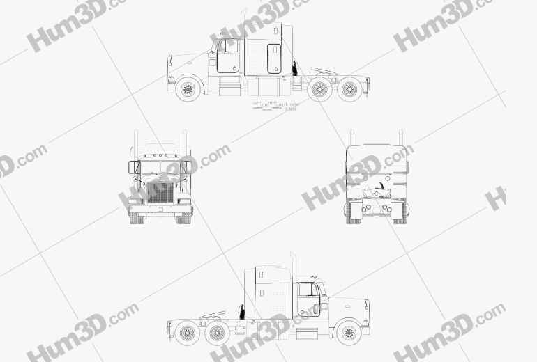 Peterbilt 377 Sleeper Cab Tractor Truck 2004 Blueprint