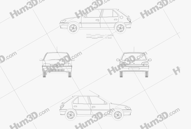 Peugeot 306 5 portas hatchback 1997 Blueprint
