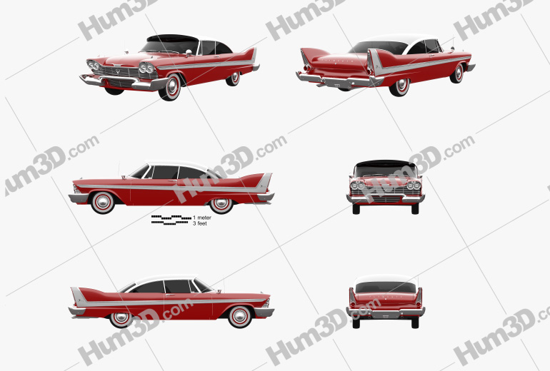 Plymouth Fury coupe Christine 1958 Blueprint Template
