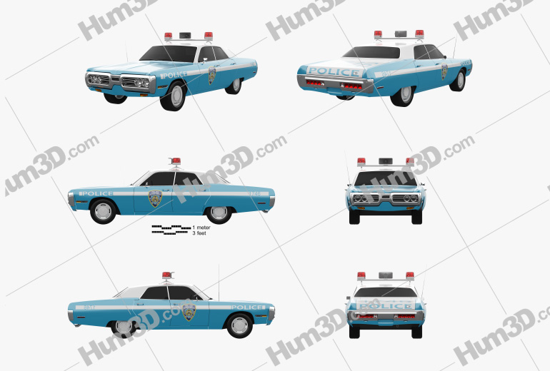 Plymouth Fury Police 1972 Blueprint Template