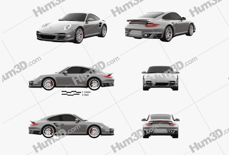 Porsche 911 Turbo Coupe 2012 Blueprint Template