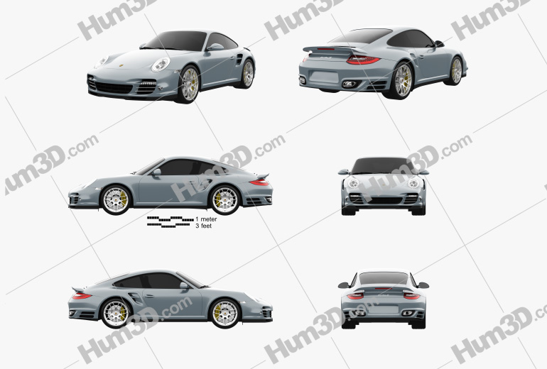 Porsche 911 Turbo S Coupe 2012 Blueprint Template