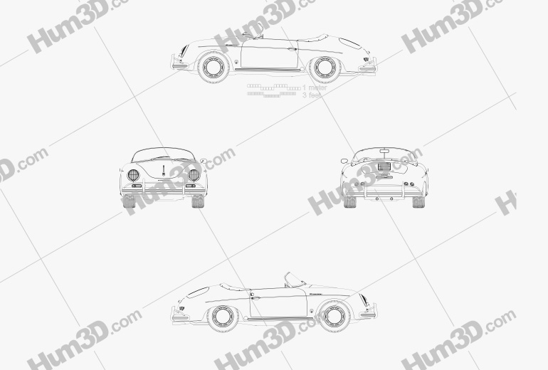Porsche 356A 1600 Super Speedster 1955 Blueprint