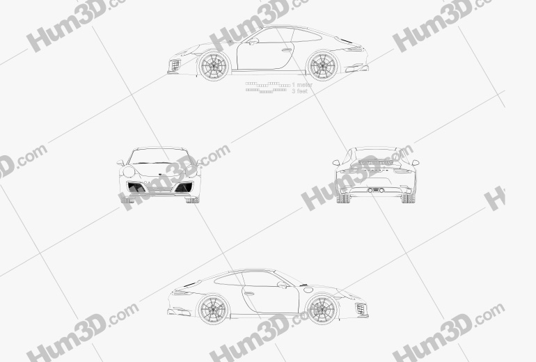 Porsche 911 Carrera T 2020 Blueprint