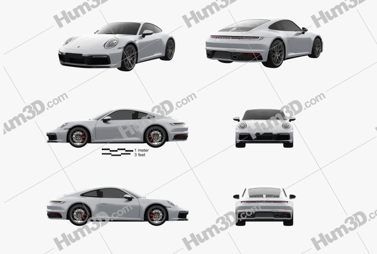 Porsche 911 Carrera 4S coupe 2022 Blueprint Template