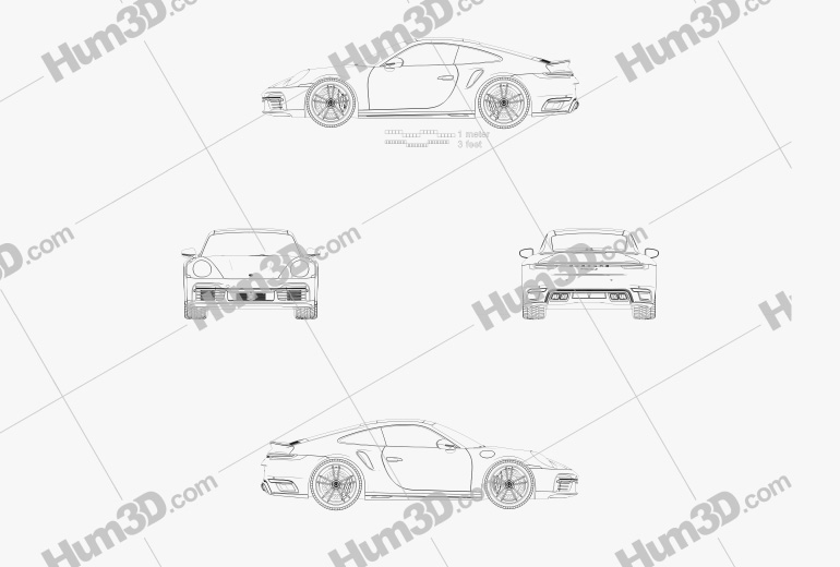Porsche 911 Turbo S coupe 2022 Blueprint