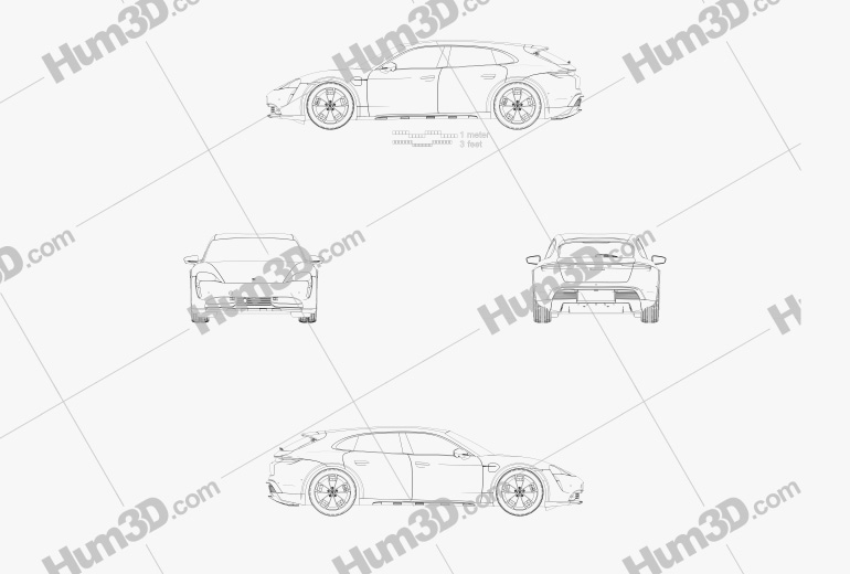 Porsche Taycan 4S Cross Turismo 2021 Чертеж