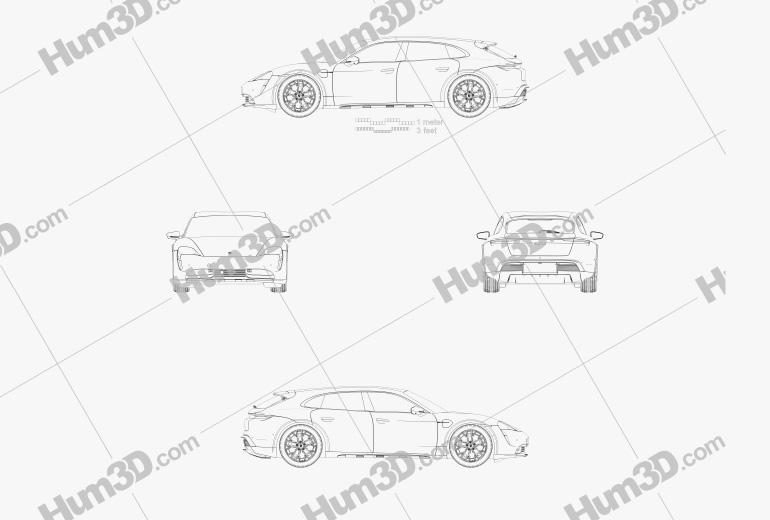 Porsche Taycan 4 Cross Turismo 2021 Чертеж