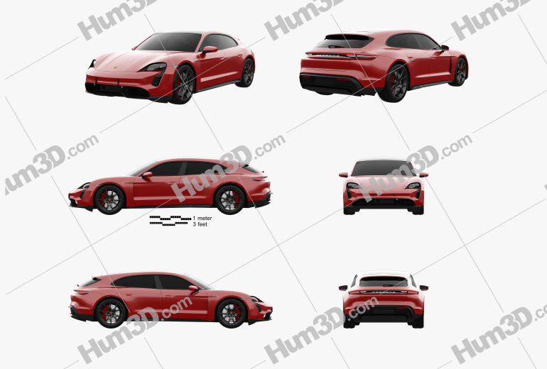 Porsche Taycan GTS Sport Turismo 2021 Blueprint Template