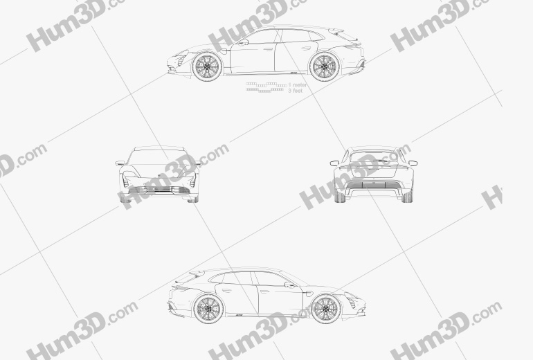 Porsche Taycan GTS Sport Turismo 2021 Чертеж