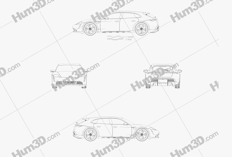 Porsche Taycan Turbo Cross Turismo 2021 Чертеж