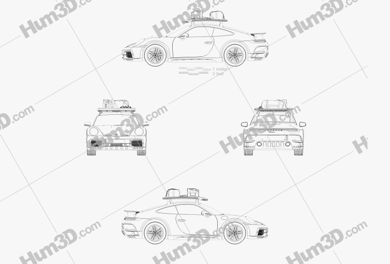 Porsche 911 cupé Dakar 2023 Blueprint