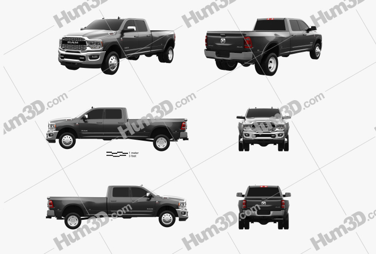 Ram 3500 Crew Cab Long bed Dually Limited 2021 Blueprint Template