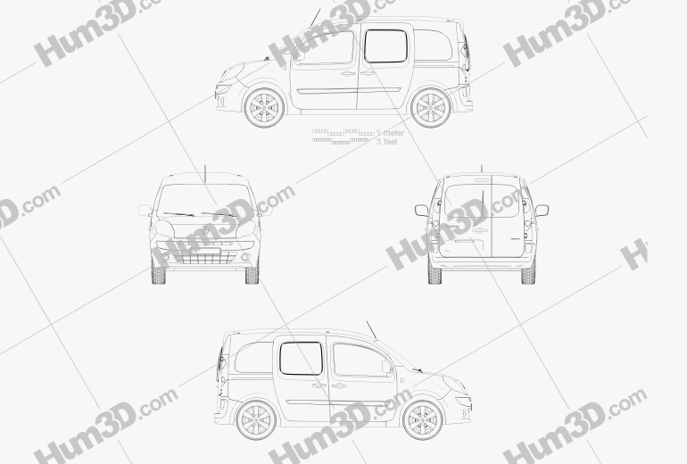 Renault Kangoo Van 2 Side Doors Glazed 2014 Чертеж
