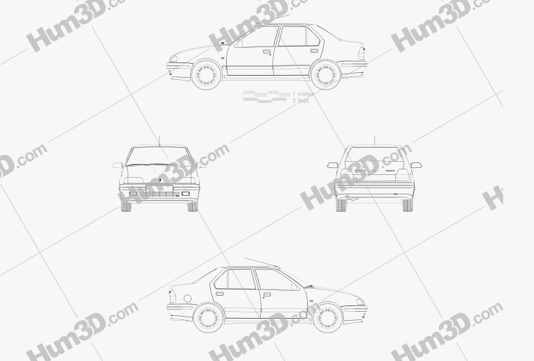 Renault 19 sedan 2000 Blueprint