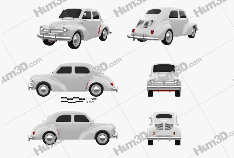 Renault 4CV sedan 1947-1961 Blueprint Template
