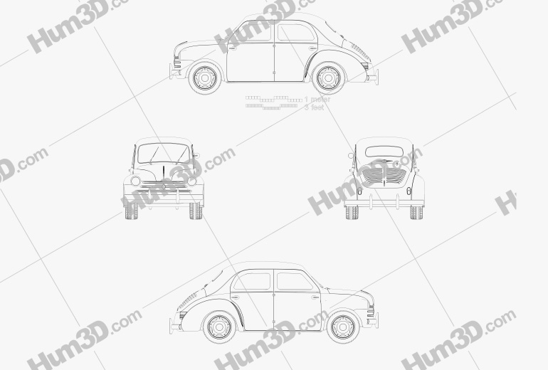 Renault 4CV sedan 1947-1961 Blueprint