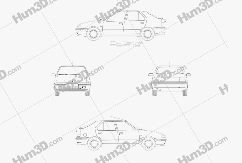Renault 19 5-door hatchback 2000 Blueprint