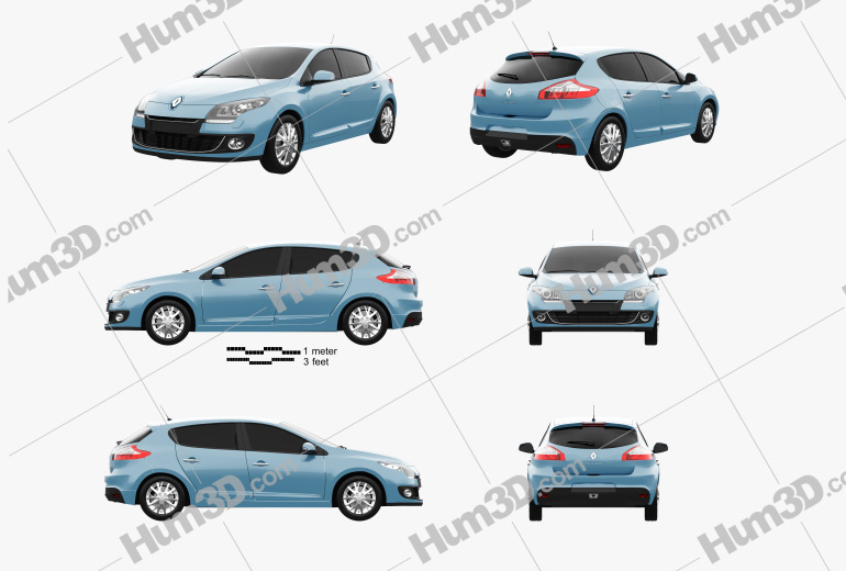 Renault Megane 5-door hatchback 2014 Blueprint Template