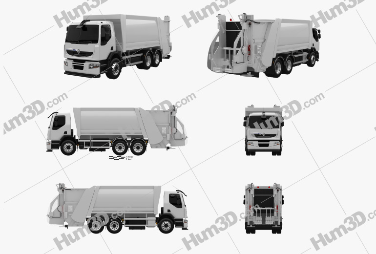 Renault Premium Distribution Hybrys Garbage Truck 2014 Blueprint Template
