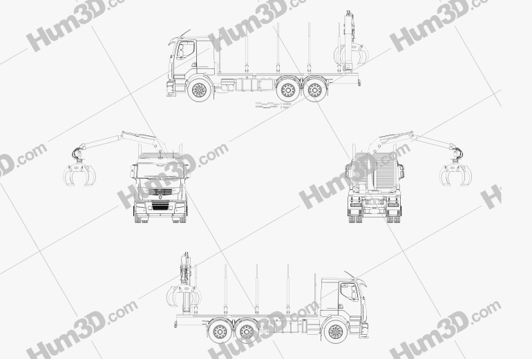 Renault Premium Lander Logging Truck 2014 Blueprint