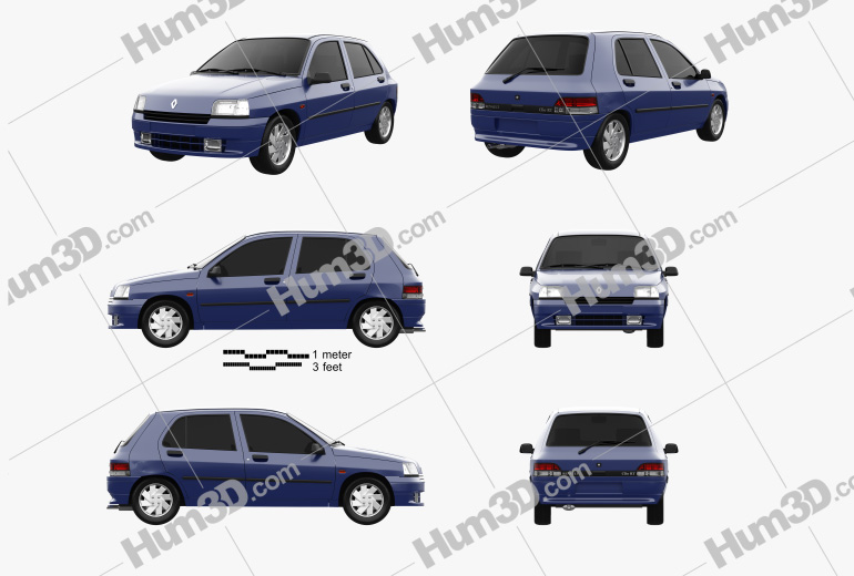 Renault Clio 5-door hatchback 1994 Blueprint Template