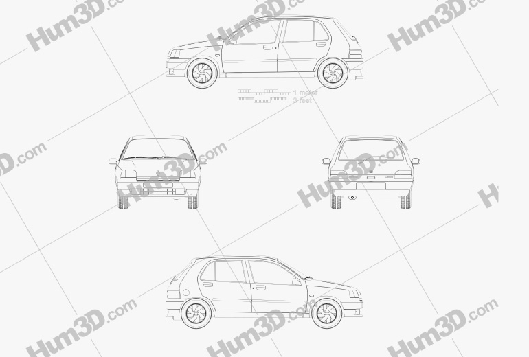Renault Clio 5 puertas hatchback 1994 Blueprint