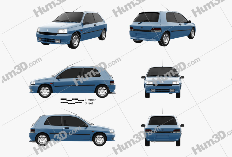 Renault Clio 3-door hatchback 1994 Blueprint Template