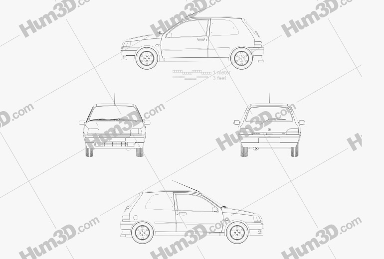 Renault Clio 3 portes hatchback 1994 Blueprint