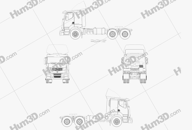Renault Premium Lander Tractor Truck 3-axle 2014 Blueprint