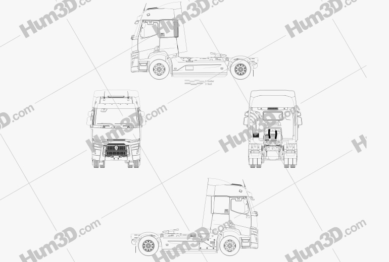 Renault T Tractor Truck 2-axle 2021 Blueprint