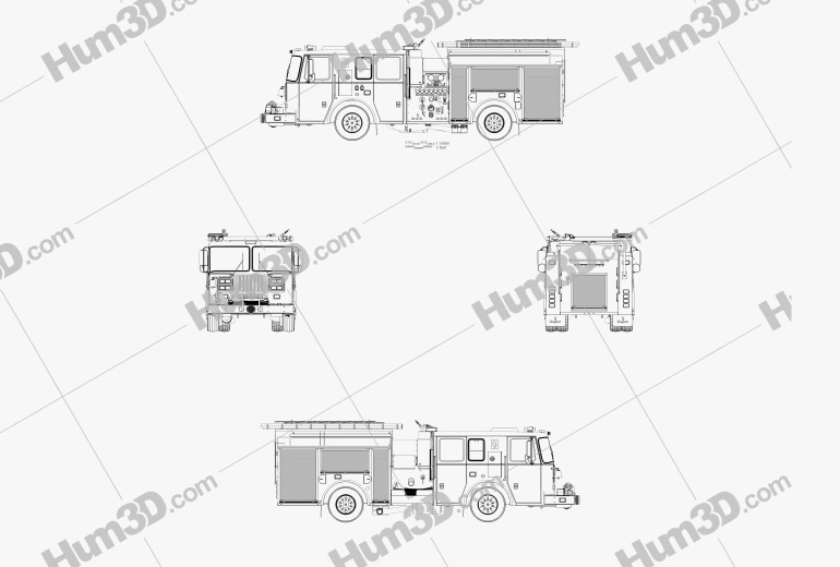 Seagrave Marauder II Camion dei Pompieri 2014 Disegno Tecnico