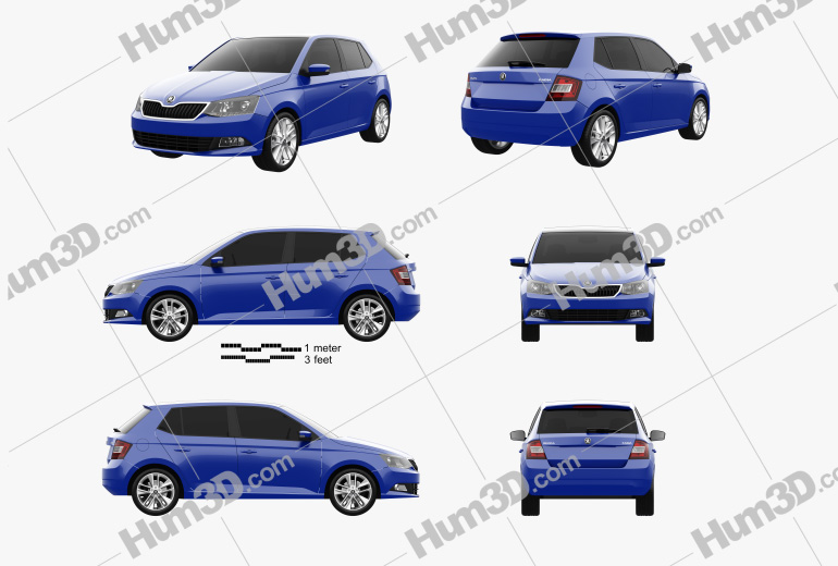 Skoda Fabia hatchback 2018 Blueprint Template