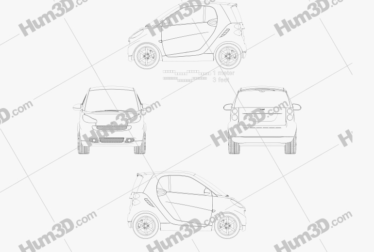 Smart Fortwo 2011 Cabriolet Hard Top Blaupause