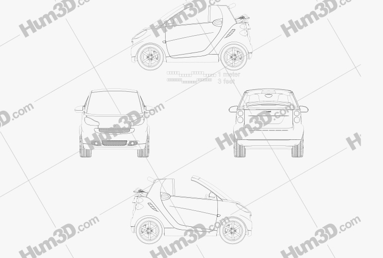 Smart Fortwo 2011 敞篷车 Open Top 蓝图