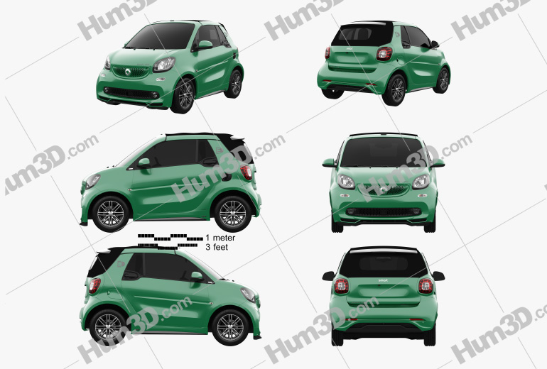 Smart ForTwo Brabus Electric Drive cabriolet 2020 Blueprint Template