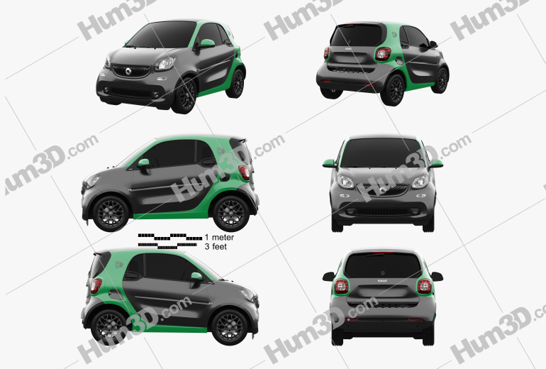 Smart ForTwo Electric Drive coupe 2020 Blueprint Template