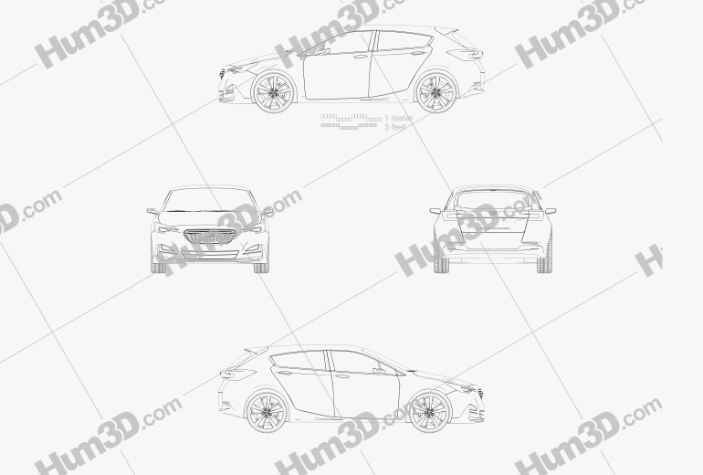 Subaru Impreza пятидверный hatcback 2016 Чертеж