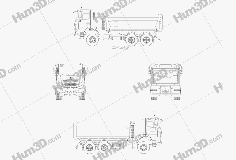 Tatra Phoenix T158 Tipper Truck 3 ejes 2018 Blueprint
