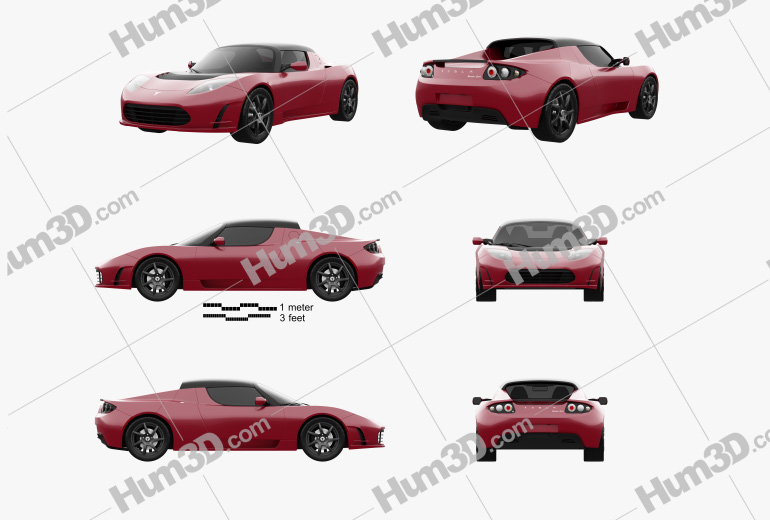 Tesla Roadster 2014 Blueprint Template