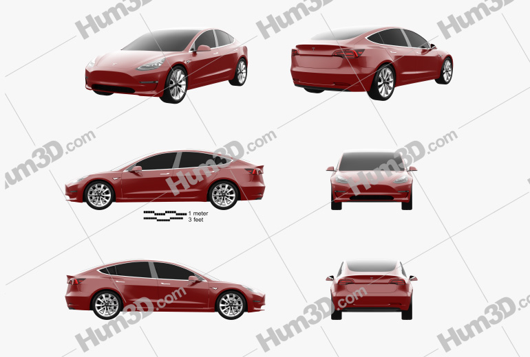 Tesla Model 3 Prototype 2016 Blueprint Template
