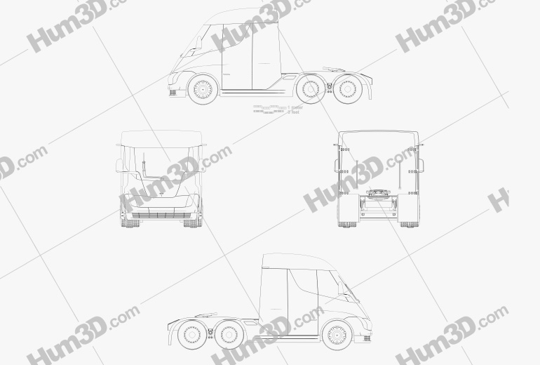 Tesla Semi Day Cab Tractor Truck 2020 Blueprint