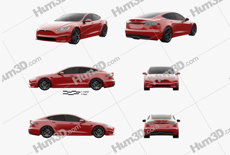 Tesla Model S Plaid 2022 Blueprint Template