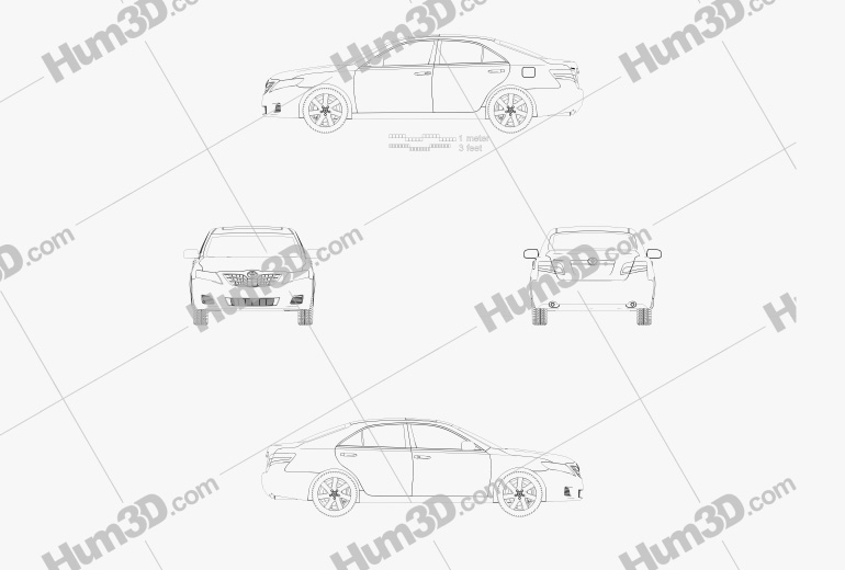 Toyota Camry 2011 с детальным интерьером Чертеж