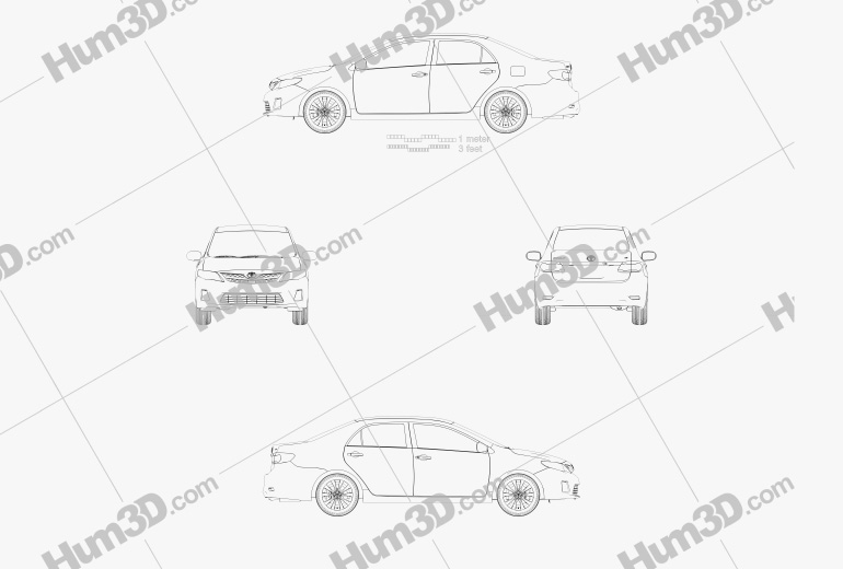 Toyota Corolla LE 2012 Disegno Tecnico