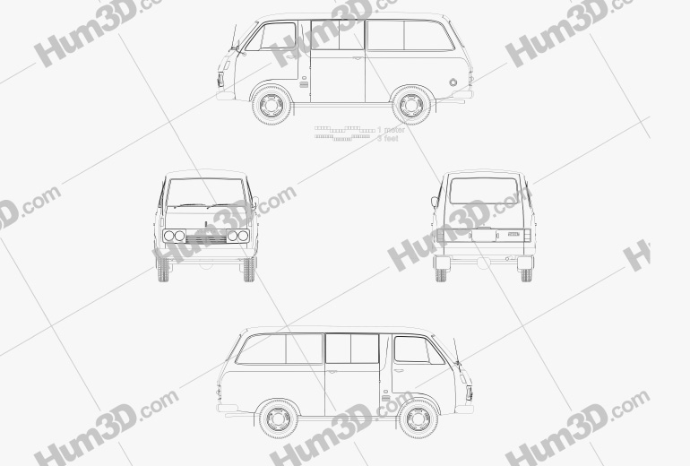 Toyota Hiace Carrinha de Passageiros 1967 Blueprint