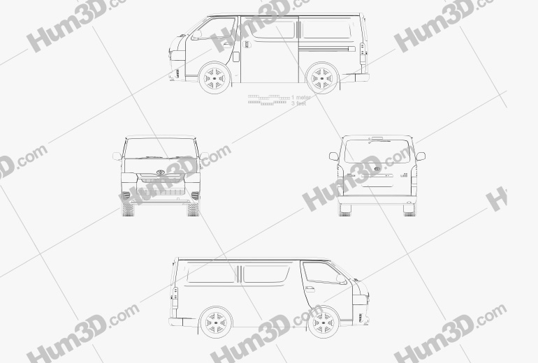 Toyota HiAce SWB Panel Van 2016 Чертеж
