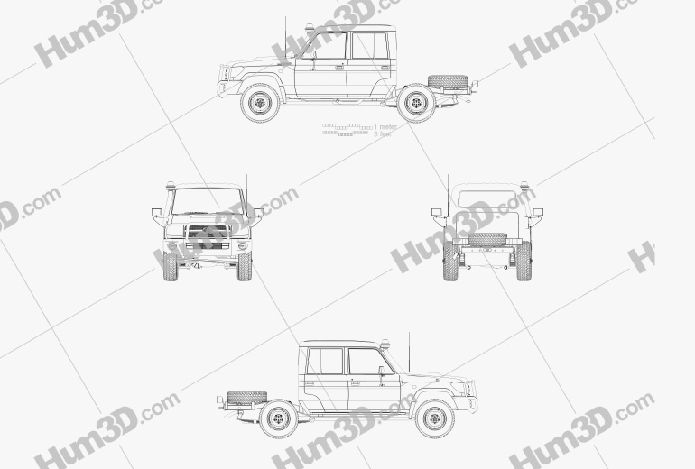 Toyota Land Cruiser (VDJ79R) Cabine Double Chassis 2016 Blueprint