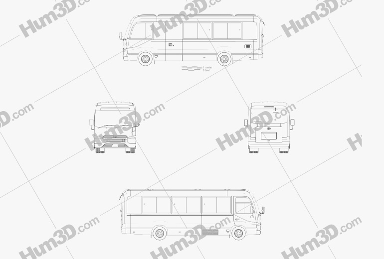 Toyota Coaster Deluxe Autobus 2016 Blueprint