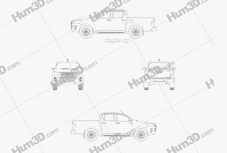 Toyota Hilux Doppelkabine L-edition 2019 Blaupause